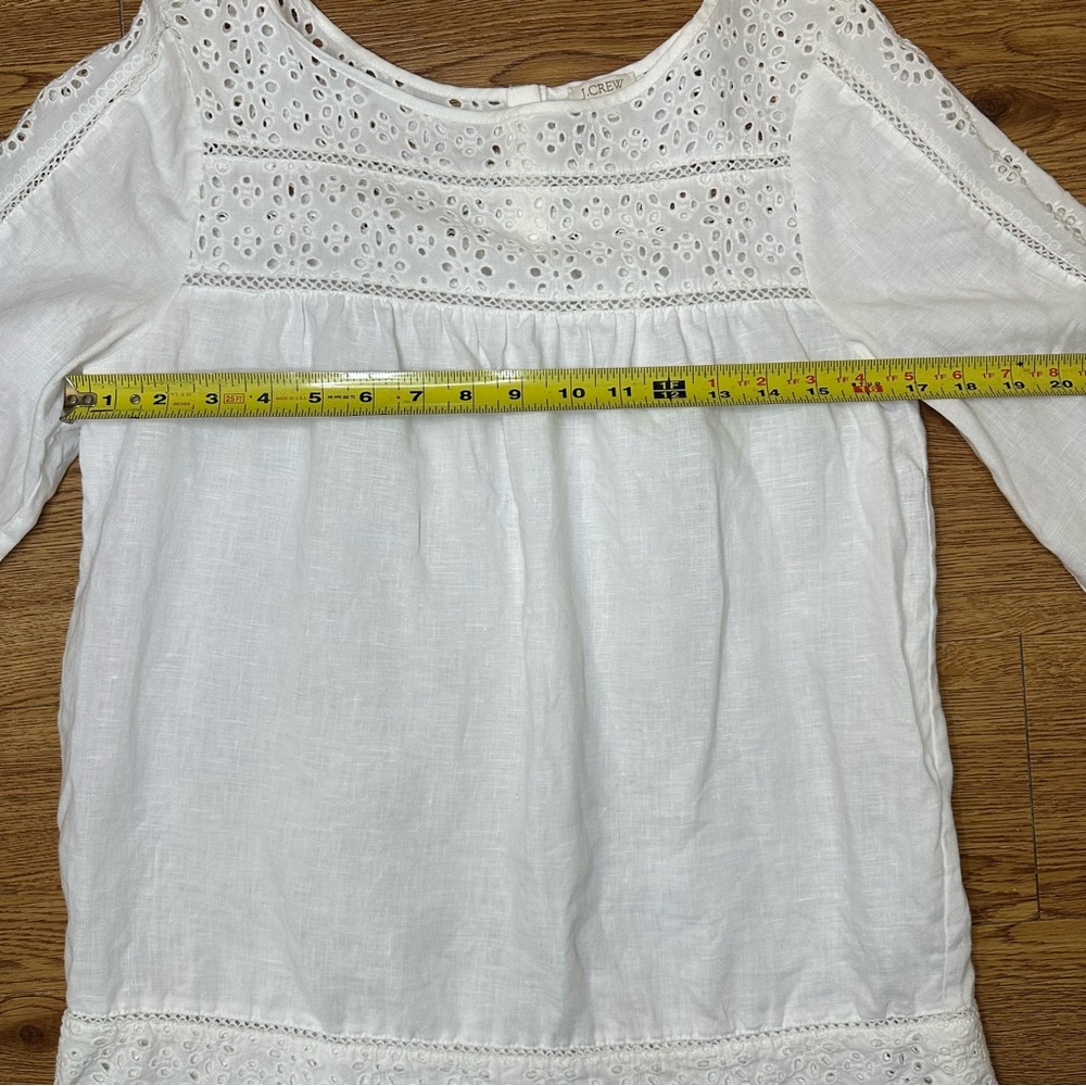 NWOT J. CREW White Linen Peasant Eyelet Women’s Preppy Blouse Top - Size Small - Picture 6 of 9